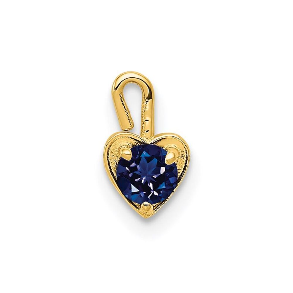Sept Synthetic Sapphire 14k Yellow Gold Heart Pendant Enhancer, 5mm